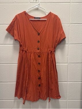 Simplee Apparel Rust-Orange Button Front Short Dress